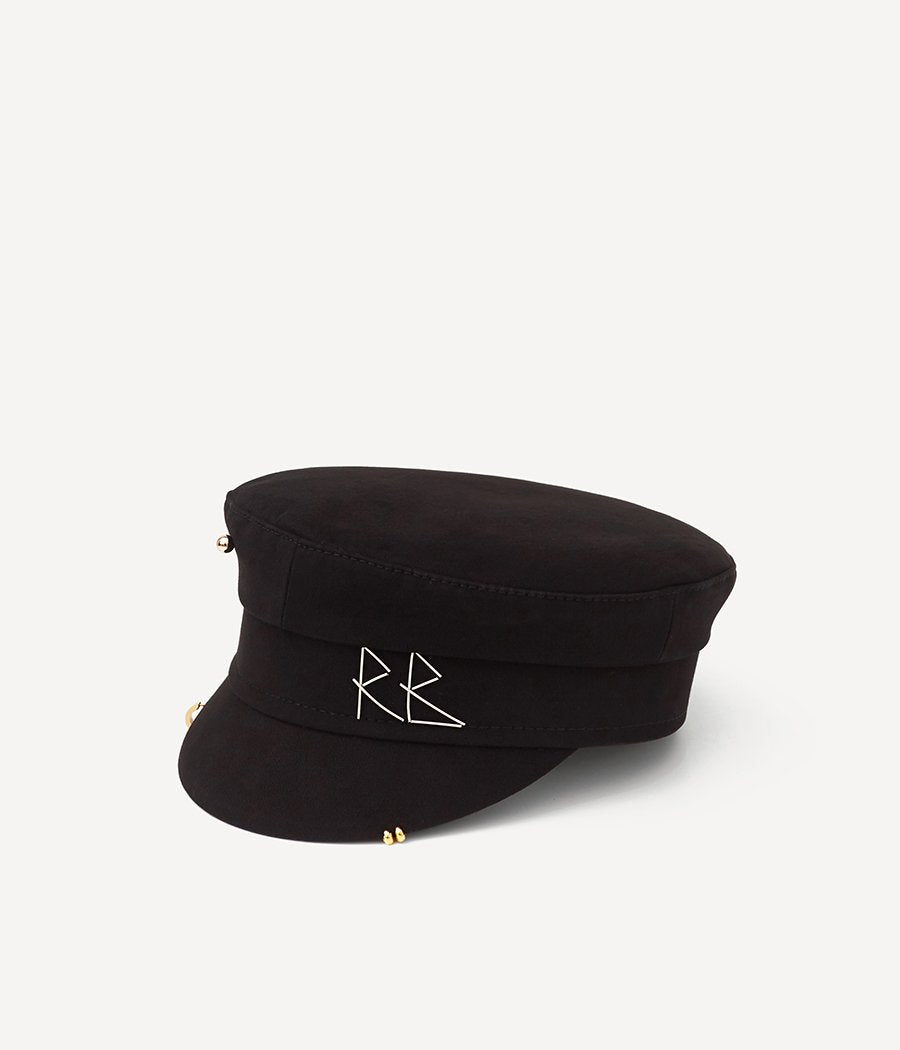 BLACK PIERCED COTTON BAKER BOY CAP